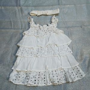 Savannah White Tiered Lace Dress & Headband. Summer Vaca Resort